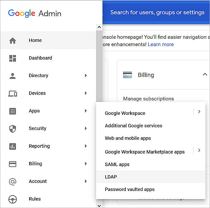 Screenshot of the Google Workspace navigation menu.